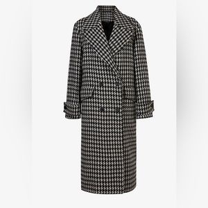 All Saints Monike Recycled Wool Blend Coat black white houndstooth jacquard sz12